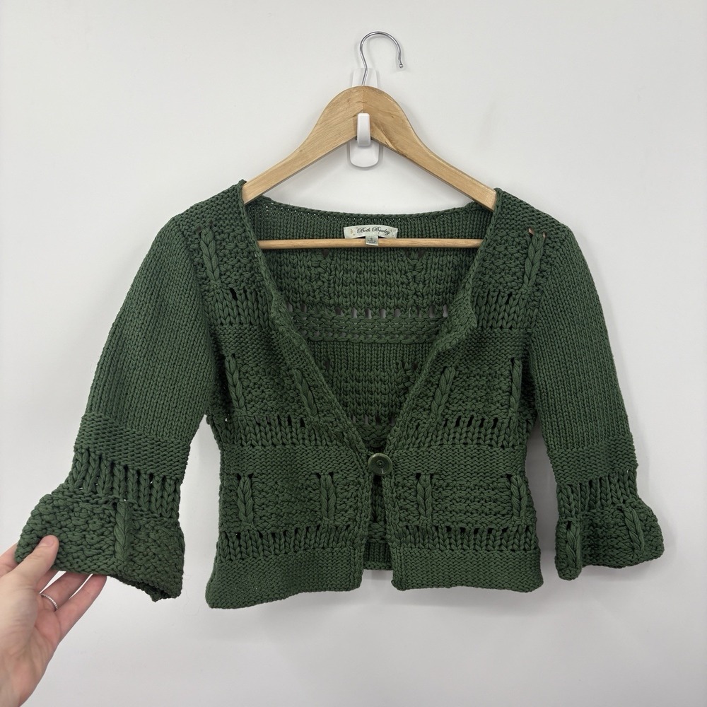 Y2K Sweater Top Women Small Forest Fairy Boho Cropped Twee Indie Green Cottage